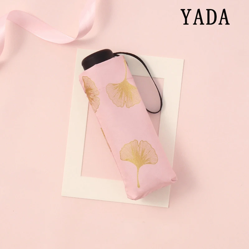 

YADA Gold Ginkgo Biloba Mini Umbrellas Windproof Folding Rainy Leaves Umbrellas For Women UV Automatic Five Fold Umbrella YD211