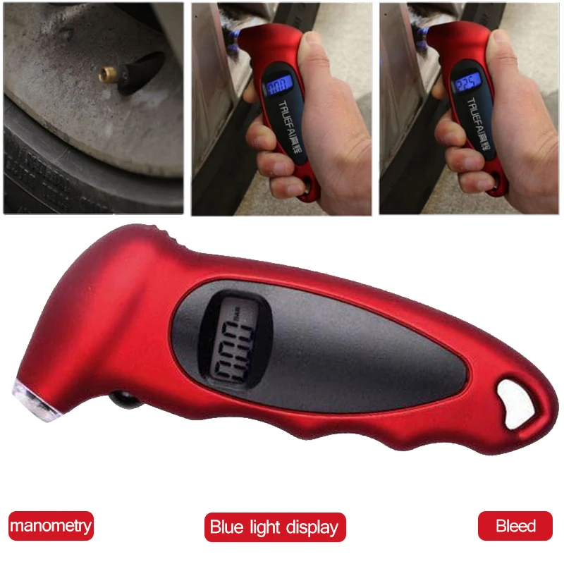 

13*4.5*2.5cm Digital Electronic Manometer Barometers Tester with Led Light Plastic Red Car Bicycle Gadget Motorcycle Wheel LCD