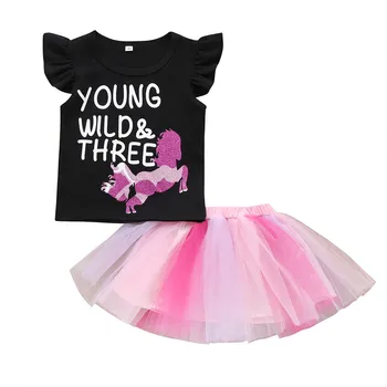

Children's Suit Two Suits of Sleeveless Alphabet pony net Yarn Skirt and Short Skirt Suit for Small and Medium Girls in Summe 35
