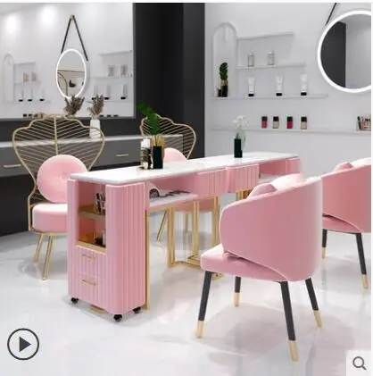 Net Red Golden Manicure Table and Chair Set Simple Modern Marble Double Manicure Shop Single Double Table