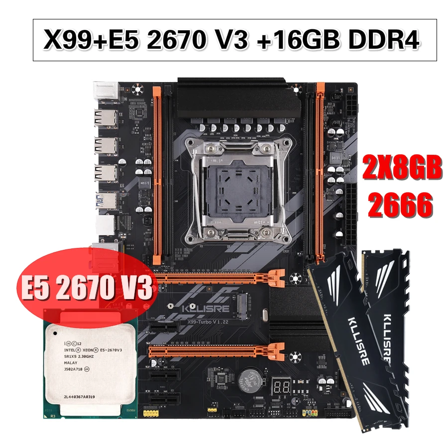 Kllisre X99 D4 Motherboard Set With Xeon E5 2670 V3 Lga 2011-3 Cpu 2pcs ...