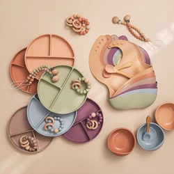 aparelho de jantar talheres pratos de bebê prato infantil kit alimentação conjunto pratinho de comida para bebe Conjunto de alimentação de bebê com 6 peças/conjunto silicone antiderrapante tigela garfo colher babador