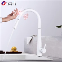 Onyzpily sensor torneiras de cozinha toque branco indutivo sensível misturador água da torneira única alça dupla saída modos água