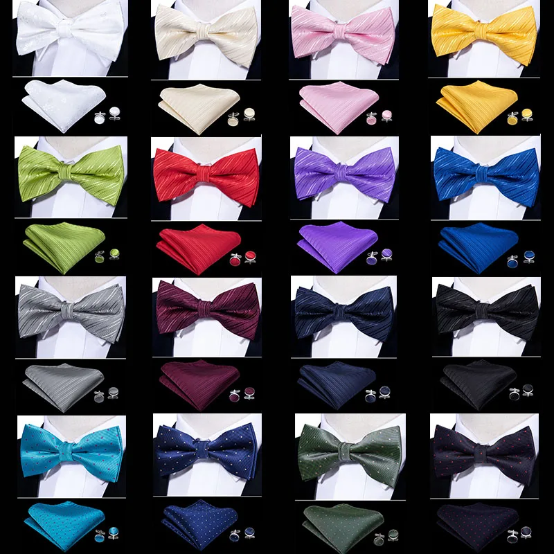 

New Pink Colorful BowTie For Men 100% Silk Solid Men's Butterfly Handky Cufflinks Suit For Business Wedding Neckties Barry.Wang