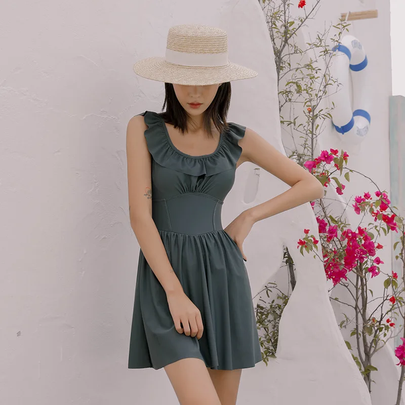 

Swimsuit Women Summer 2020 Women's Bathing Suit Swimsuits Ruffle Edge Korean Back Sexy Female Polyester Floral Swimsuit Fused
