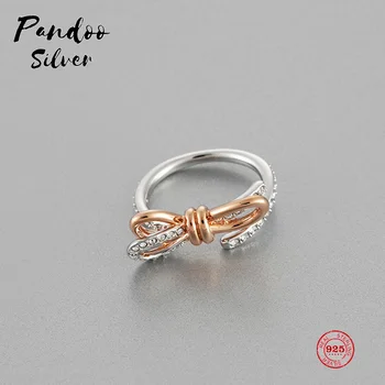 

PANDOO Fashion Charm Pure 925 Silver Original 1:1 Copy, Romantic Flattery Bow Wild Ring Ring Female Luxury Jewelry Gifts