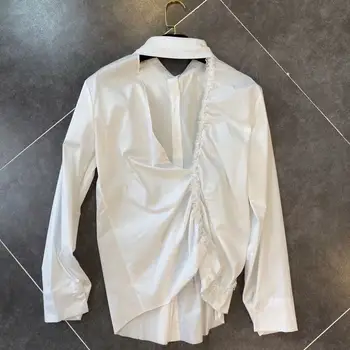 

White Shirt 2020 Spring New Female Lace Decorative Backless Shirt Ladies Blouses Tops Blusas Mujer De Moda 2020