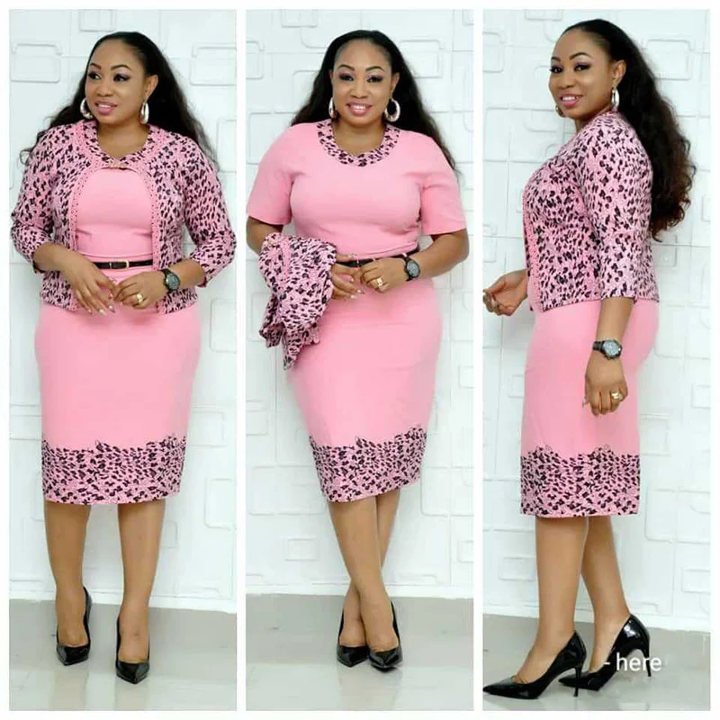 

Two Piece Set Women Clothes Dress + Coat Female 2 Piece Outfits Leopard Pattern Pink Outfit Midi Dress Sweet Plus Size Suit