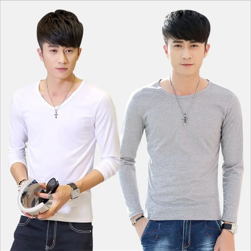 

2017 Spring And Summer Men Solid Color Crew Neck Long-sleeved T-shirt Slim Fit Fashion T-shirt Hot Selling Base Shirt