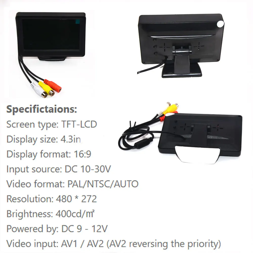 ИК-камера заднего вида Камера с широким углом обзора, 4," TFT ЖК-дисплей Цвет Дисплей монитор Ночное Видение заднего вида с оборотным бэкапом 2In1 парковки заднего хода