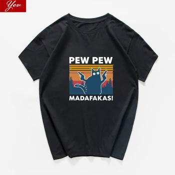 

Pew Pew Madafakas cat graphic funny t shirt men vintage summer tops tee loose streetwear aesthetic tshirt men clothing harajuk