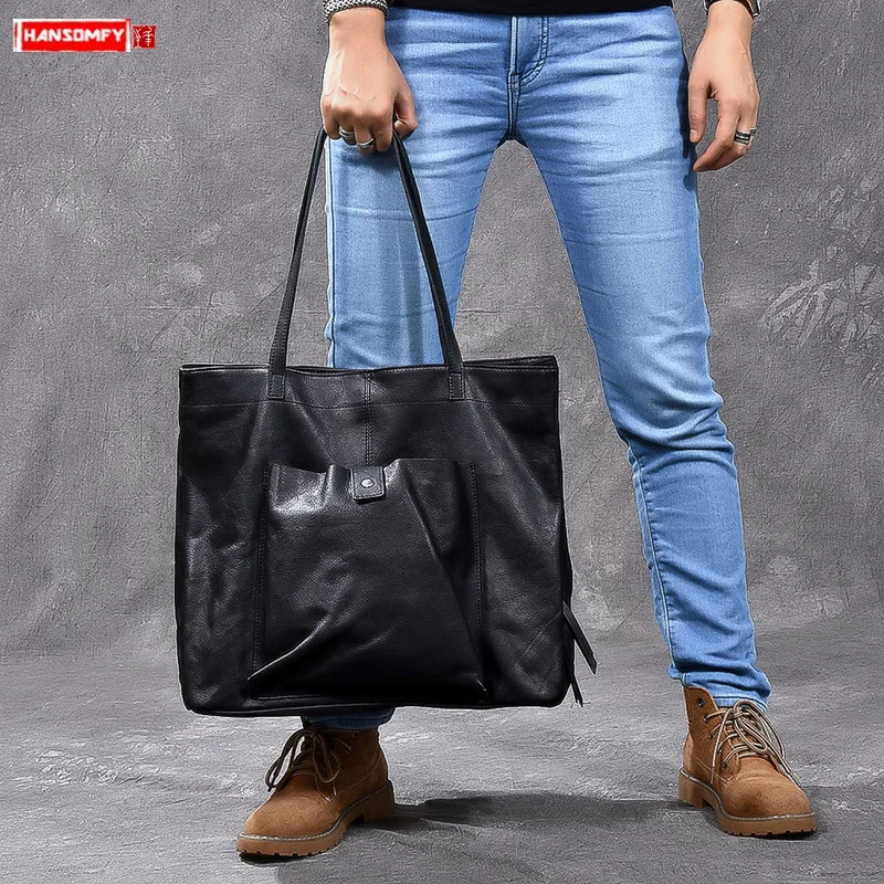 Geïmporteerd lederen grote capaciteit Mannen handtas zachte zwart lederen draagtas mannen tij tote schouder messenger bags mannelijke winkelen tassen Geïmporteerd lederen grote capaciteit Mannen handtas zachte zwart lederen draagtas mannen tij tote schouder messenger bags mannelijke winkelen tassen