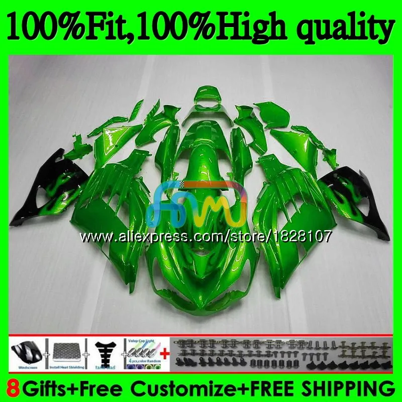 Инъекции для KAWASAKI ZX 14R ZZR1400 ZX-14R 21BS. 29 ZX14R 06 07 08 09 10 11 блеск зеленый 2006 2007 2008 2009 2010 2011 обтекатель - Цвет: No. 1