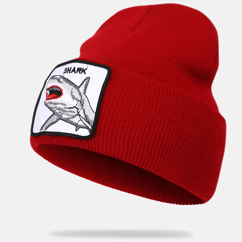 Модная зимняя теплая вязаная шапка с вышитыми персонажами из мультфильмов, шапки с акулой, однотонные шапки-унисекс для мужчин, шапки в стиле хип-хоп