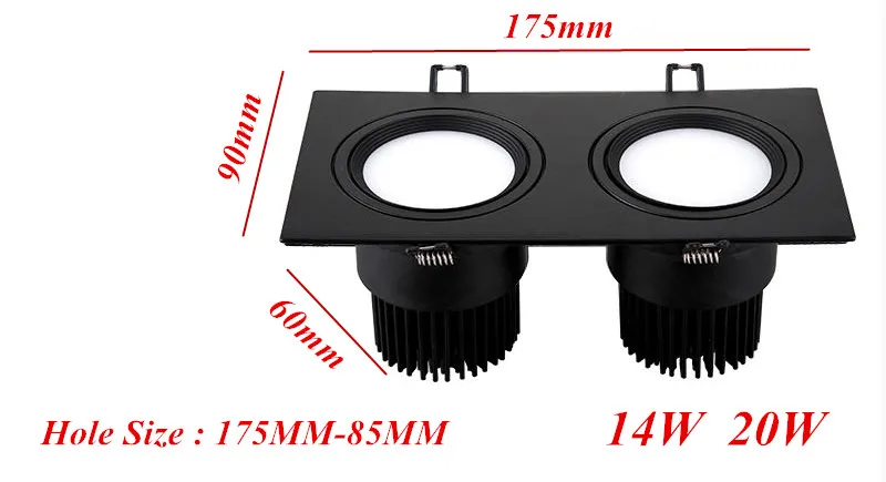 Square Dimmable Recessed LED Downlights 7W 10W 14W 20W LED Ceiling lamp AC85-265V Spot Lights LED panel light Indoor lighting
