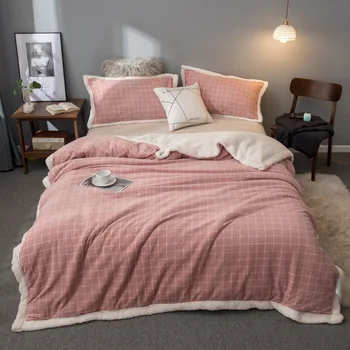 

New Double Thick Blanket Solid Color Stripe Plaid Blankets Warm Blanket Conditioning Office Flannel Single Wool Air Quilt Towel