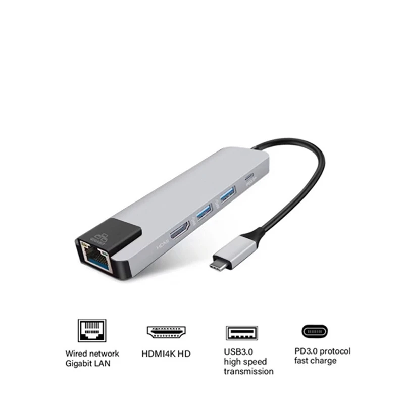 5 в 1 концентратор USB Type C Hdmi 4K USB C концентратор для Gigabit Ethernet Rj45 Lan адаптер для Mac Book Pro Thunderbolt 3 USB-C зарядка# E