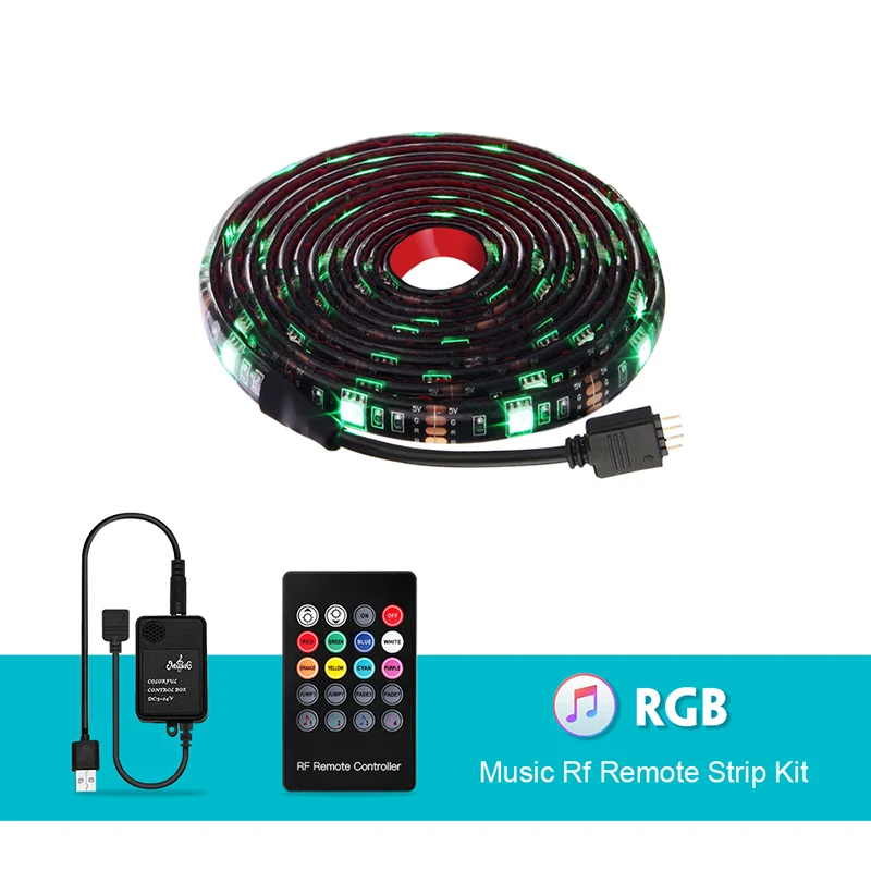 RGB Strip Music DC5V USB светодиодный полосы 5050 RGB/RGBW/RGBWW 50 см, 1 м, 2 м, ТВ фонового освещения Flexibe светодиодный клейкая лента IP20/IP65 из водонепроницаемого материала - Испускаемый цвет: RGB Strip Music