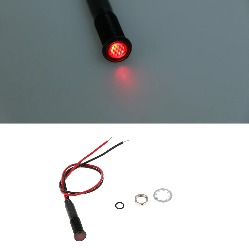 Car Motorcycle Truck DC12V 8mm Dash Panel Indicator Light with Wrie Red