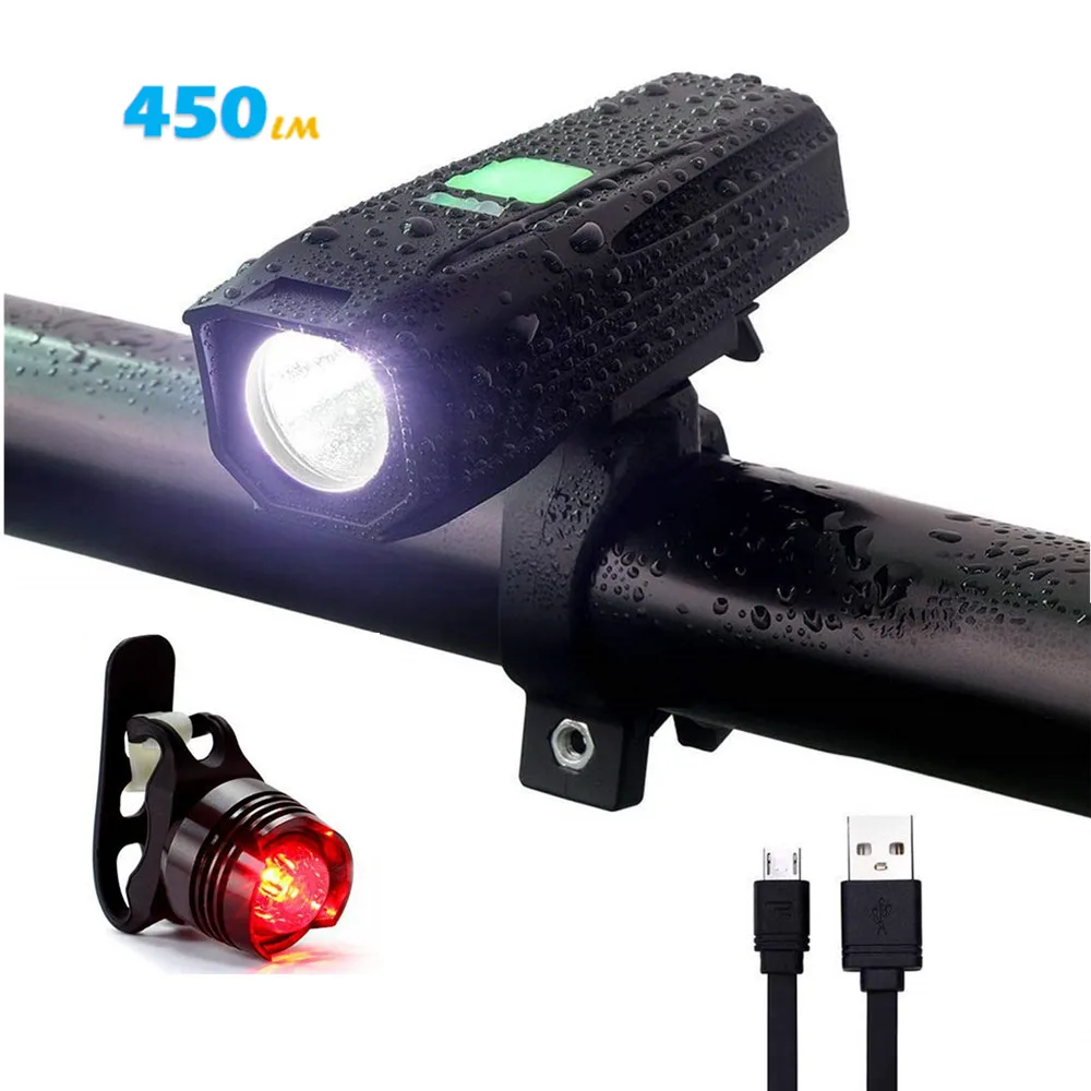 with Taillight 450LM USB Перезаряжаемый умный велосипедный светильник, индукционный, 2200 мА/ч, велосипедный передний светильник, головной светильник, светильник-вспышка, светильник для верховой езды, задний светильник - Цвет: with Taillight