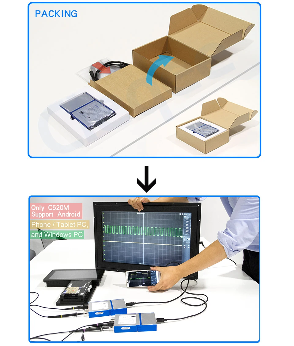 Cleqee C520 Series Android&PC Virtual Digital Handheld Oscilloscope Connect 2 Channel Bandwidth 20Mhz/50Mhz Sampling Data 50M/1G