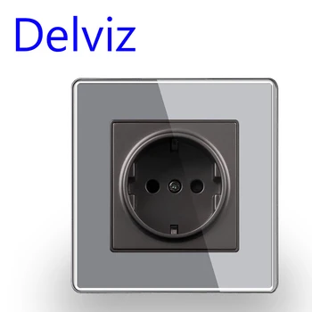 

Delviz EU Standard Wall Socket, Gray Embedded Socket, AC 110~250V, Child Protective Lock, Crystal Glass Panel 16A Power Outlet