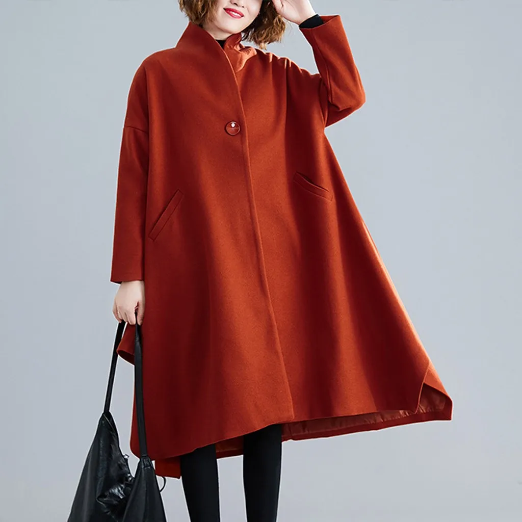 Orange Womail, зимнее женское пальто,, элегантное, свободное, для офиса, длинный рукав, кардиган, верхняя одежда, женская мода, на пуговицах, одноцветная, с карманами, верхняя одежда - Цвет: Orange