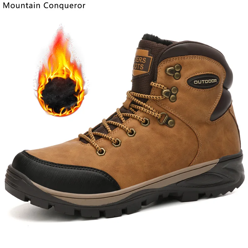 

Mountain Conqueror Brand Men Winter Snow Boots Warm Plush High Quality Waterproof Sneakers Outdoor Male Hiking Boots Work Shoes