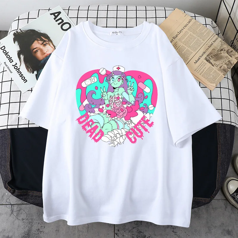 Camisetas femininas grandes kawaii, estampa de música haruku, camiseta curta gótica, manga curta, camiseta feminina preta para mulheres 379_voghion.com