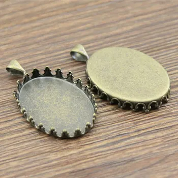 

Vintage 5pcs Oval Cabochon Crown Edge Base Setting Crown Cabochon Base Setting Pendant Connectors For DIY Jewelry Making