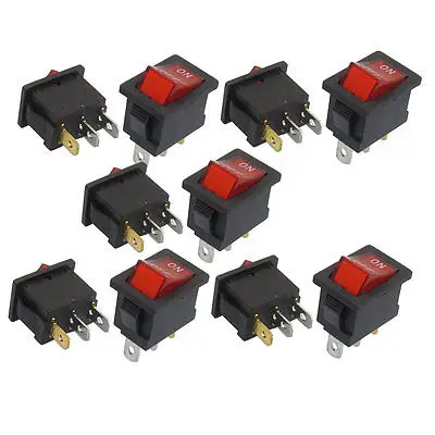 

10 Pcs SPST Red Neon Light Indicator On/Off Rocker Switch AC 6A/250V 10A/125V