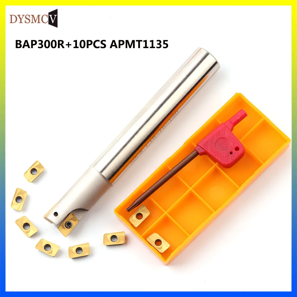 10 Stück APMT1135 CNC-Hartmetalleinsätze und 1 Stück BAP300R C10 C12 C14 C16 C20 Wendeschneidplatten CNC-Schaftfräserhalter CNC-Fräser-Set