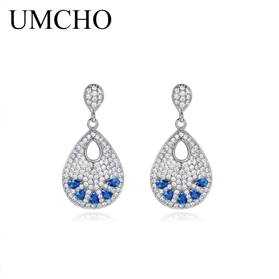ZEUJ099S-1 UMCHO элегантный синий 925 пробы Серебряный Круглый драгоценный камень кулон ожерелье для женщин партии День рождения девушка мода хорошее ювелирное изделие - Цвет камня: ZEUJ099S-1