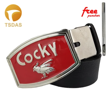 

New COCKY Belt Buckles Red Metal Belt Buckle with Leather Belt Fashion Men Women Jeans Accessories