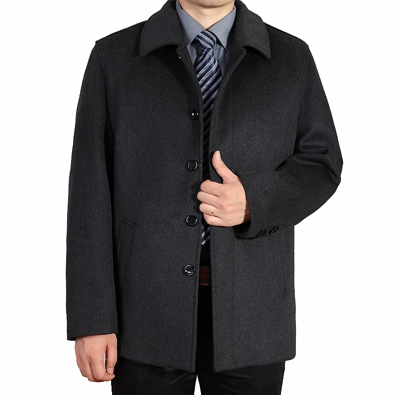 

Casual Jacket Men Winter Wool & Blends Single Breasted Mens Woolen Coat Turn-down Collar Cashmere Clothing