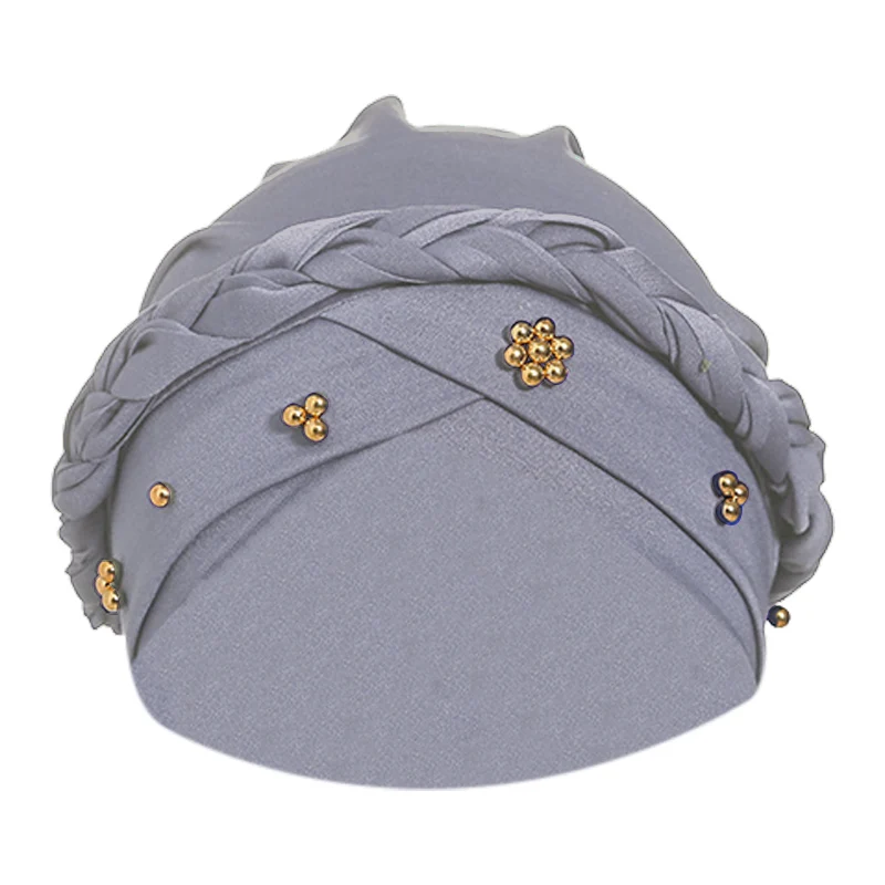 Женская мода Повседневный тюрбан витой бисером коса платок шапка волосы покрытая упаковка шляпа Y7