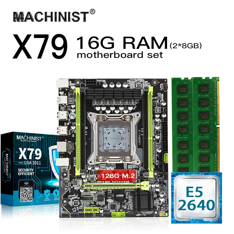 ^*Best Offers X79 motherboard set lga 2011 kit with Intel Xeon E5 2640 CPU 2*8GB(16GB) 1600MHz DDR3 ECC REG memory RAM MATX NVME M.2 128GB SSD