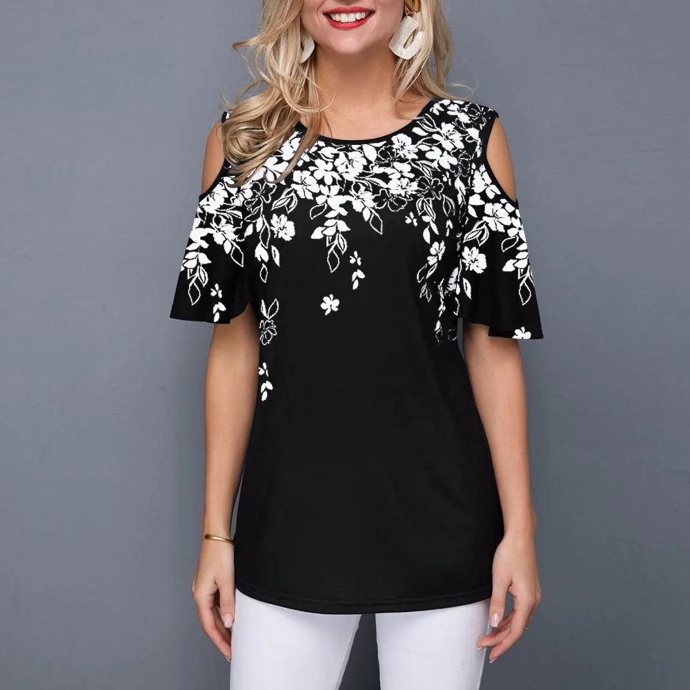 Женская летняя футболка, 20 стилей, круглый вырез, короткий рукав, цветочный рисунок, в полоску, модная женская футболка