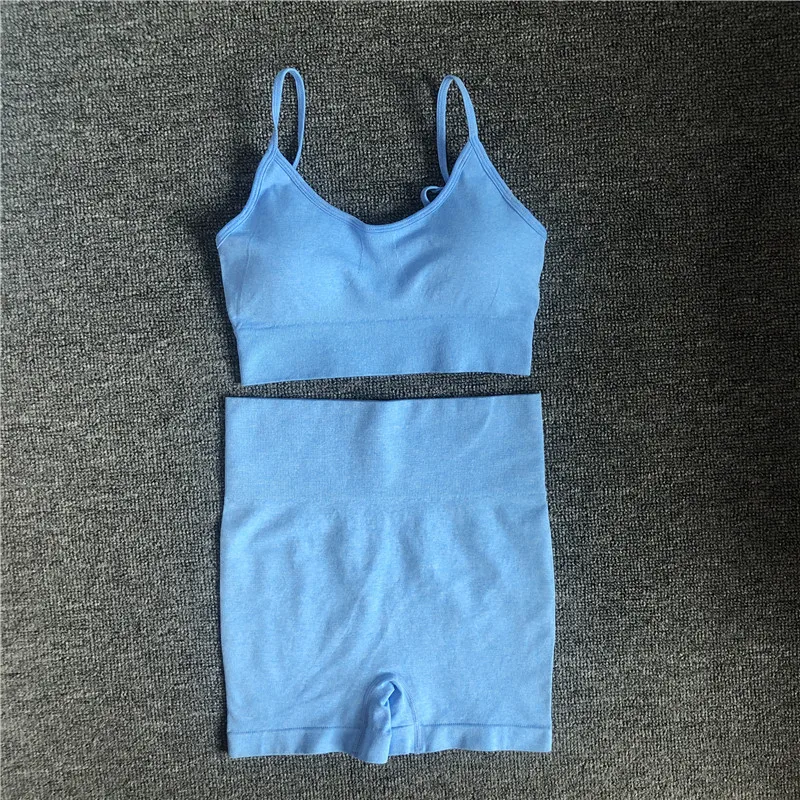 

6 Colors Sports Suit Seamless Yoga Set Female Workout Clothes Medium Support Sports Bra+High Waist Gym Shorts Women Sportwear