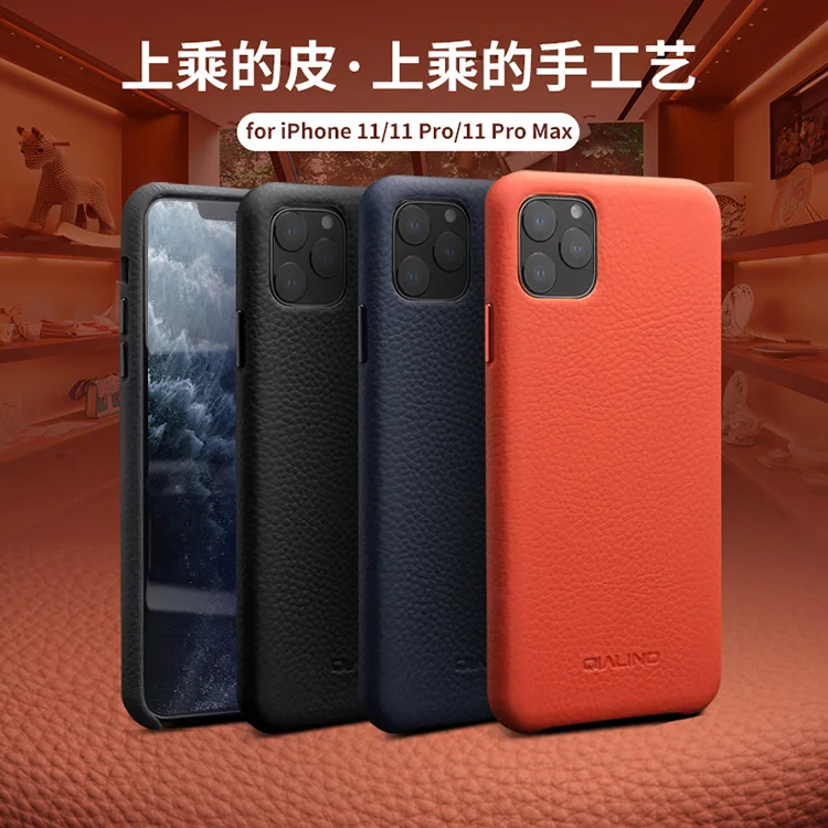 Qialino Новые Теплые кожаный чехол для телефона задняя крышка для iPhone 11 Pro Max XS Max XR X Бизнес личи из натуральной нешлифованной кожи чехол