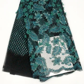

Latest African Sequins Net Lace Fabric 2019 High Quality Lace Nigeria Beads Embroidery Lace for Women Dress Lace Fabric 5 yards