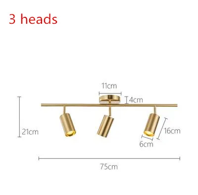 Современный светодиодный медный потолочный светильник, вращающийся светодиодный светильник для магазина, алюминиевый Точечный светильник, для магазина одежды - Цвет абажура: 3 heads