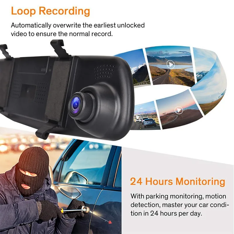 4," Автомобильное Зеркало DVR Dash камера Full HD 1080P Циклическая запись ночного видения широкий угол парковки монитор G сенсор Dash Cam Регистратор