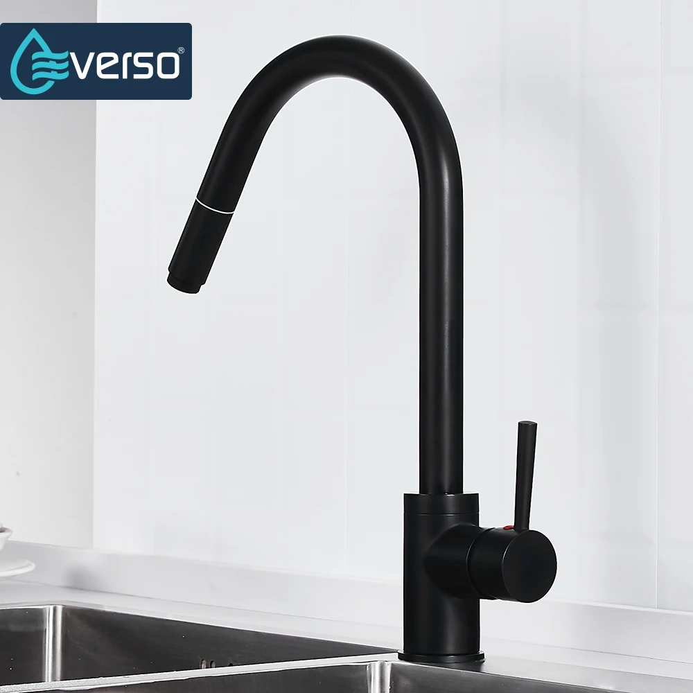  Black Kitchen Faucets Single Handle Pull Out Kitchen Tap Single Hole Handle Swivel 360 Degree Water - 32917170340