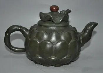 

wedding decoration Old Chinese Yixing Zisha Pottery Carved frog Lotus shape Teapot pot Tea maker