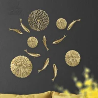 Brass Golden Fish Coral Lotus Leaf Wall Hanging 3D Metal Pendant Room Decor Copper Carp Wall Hanging Luxury Bedroom Decoration 1