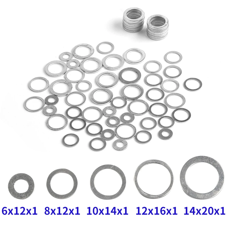 

20/100PCS Aluminum Flat Washer Flat Ring Gasket Sump Plug Oil Seal Fittings Washers Assortment Fastener Hardware Accessories
