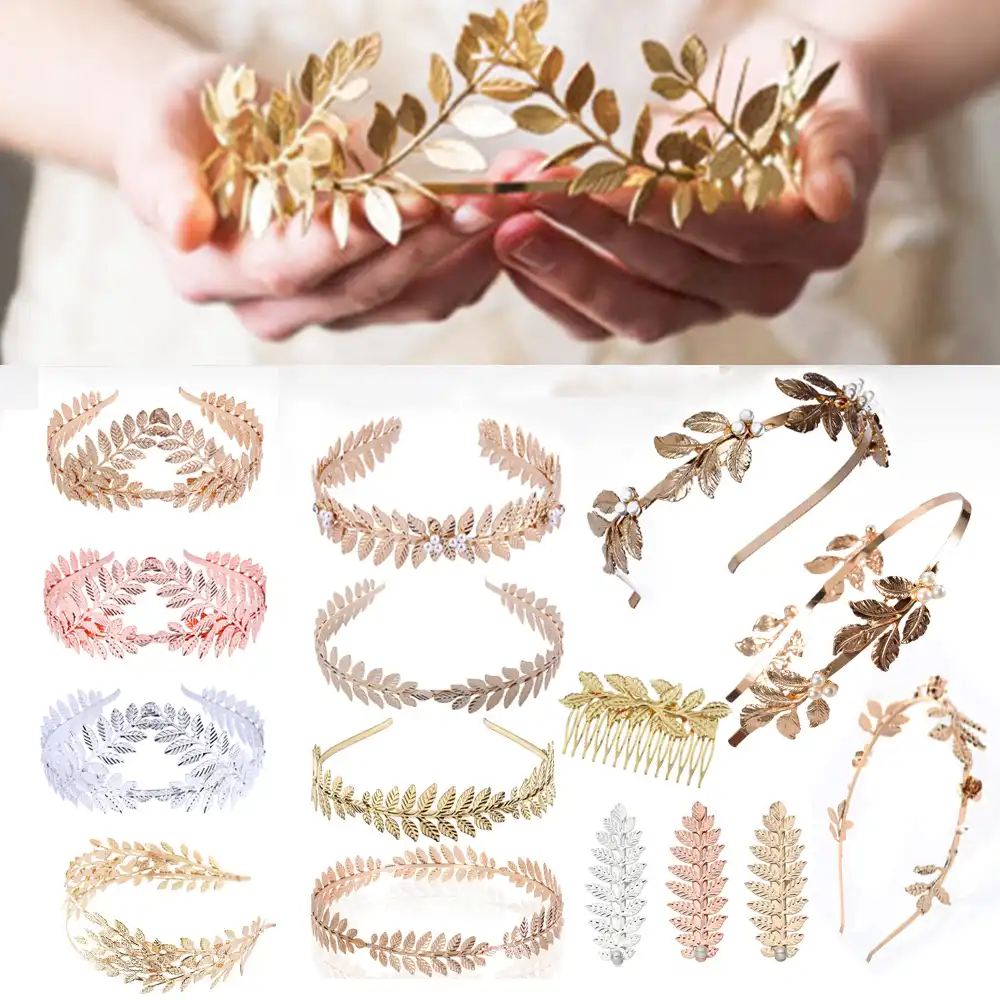 Pengantin Pernikahan Rambut Aksesoris Rambut Band Korea Daun Emas