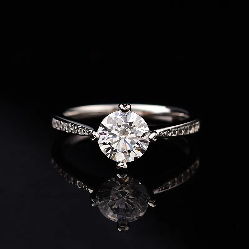 Женские круглые обручальные кольца Moissanite 1ct из стерлингового серебра 925 пробы d