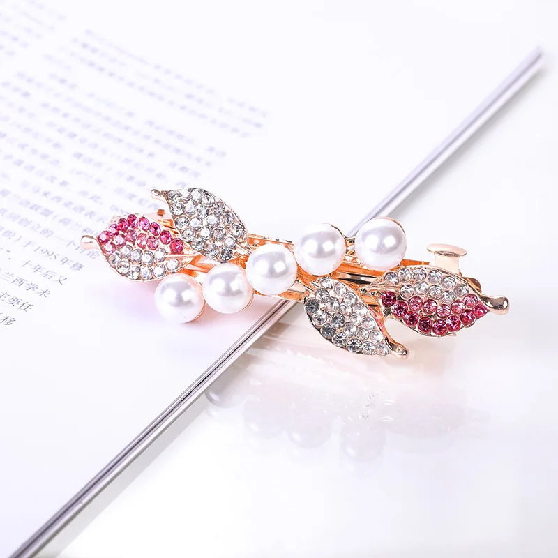 pink hair clips ALTOBEFUN Crystal Floral Hairpin Girl Ladies Hairwear Jewelry For Women Rhinestone Alloy Hair Clip Party Barrettes Leaf AE024 hair clips